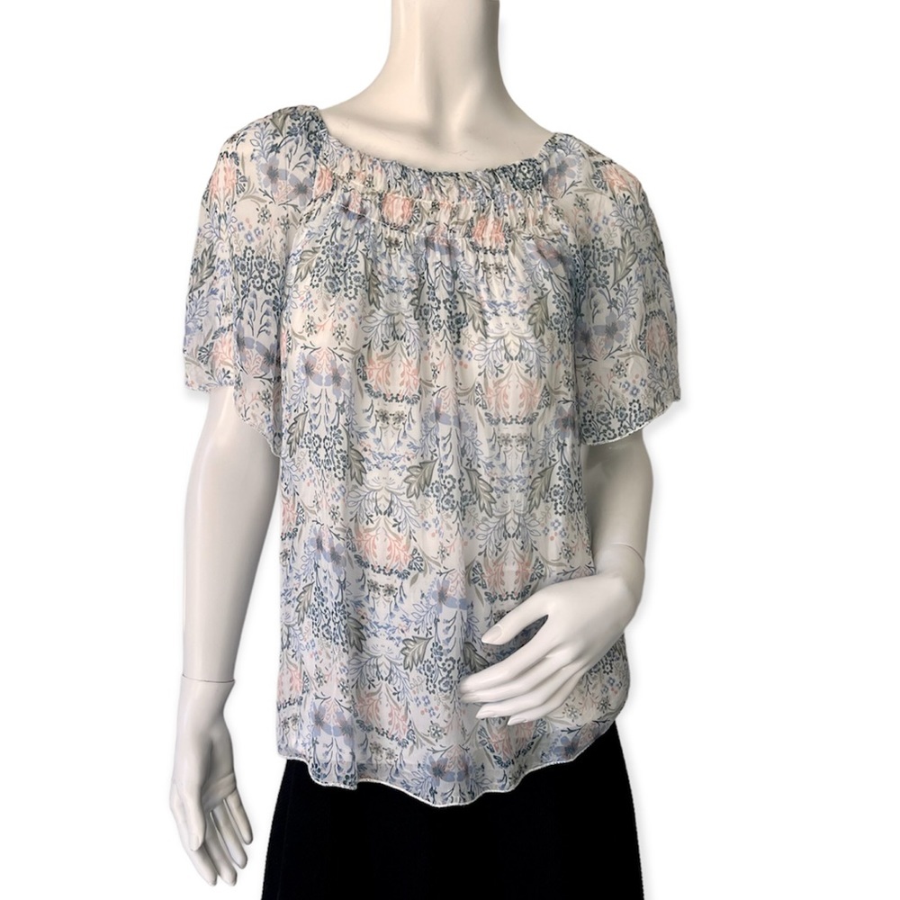 GIUSY Silk Double Layer Top Blouse Floral Print Size S